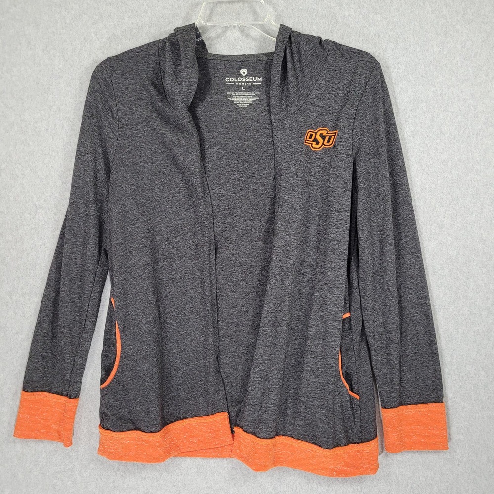 Oklahoma State University Hoodie Womens Large Heather Grey Orange Cowboys Pocket